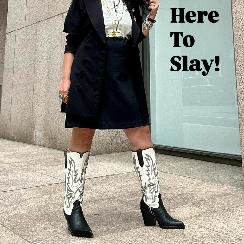 Dolce Vita Black and White Heeled Boots